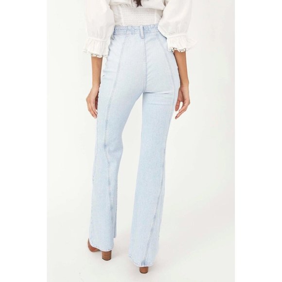FREE PEOPLE Womens Size 24 Florence Light Blue Indigo Flare High Rise Jeans NEW - Picture 2 of 2